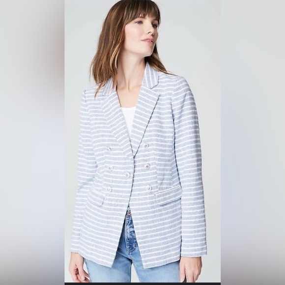J.Jill Modern Spectator Blazer | White & Light Blue Tweed | Women’s Large - Picture 3 of 11